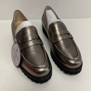 Vaneli Zayna Metallic Chrome Grain Water Resistant Lug Sole Penny Loafers 8.5 M